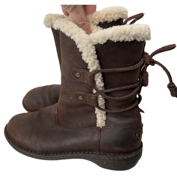 UGG Akadia Women's 9 Stout 1007760 Sherpa Lined Leather Boots Pull on Brown - Picture 4 of 8